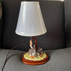Rabbit Table Lamp with White Shade and Wood Base